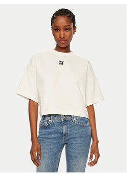 HUGO T-Shirt Cropped Tee 50517790 Écru Relaxed Fit ze sklepu MODIVO w kategorii Bluzki damskie - zdjęcie 182625531