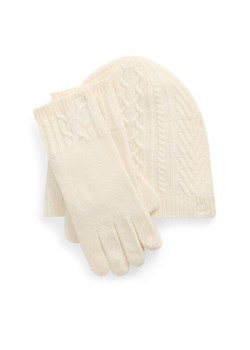 LAUREN RALPH LAUREN Zestaw czapka, szalik i rękawiczki 454960056001 Écru ze sklepu MODIVO w kategorii Komplety czapka i szalik damskie - zdjęcie 182628214