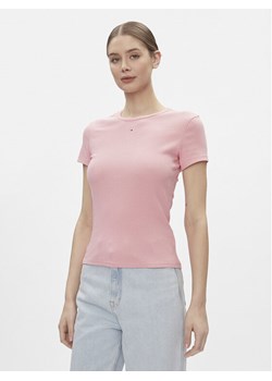 Tommy Jeans T-Shirt Essential DW0DW17383 Różowy Slim Fit ze sklepu MODIVO w kategorii Bluzki damskie - zdjęcie 182645292