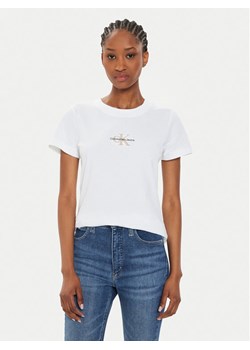 Calvin Klein Jeans T-Shirt Monologo J20J223563 Biały Slim Fit ze sklepu MODIVO w kategorii Bluzki damskie - zdjęcie 182645674