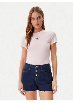 Tommy Jeans T-Shirt Essential DW0DW20316 Różowy Slim Fit ze sklepu MODIVO w kategorii Bluzki damskie - zdjęcie 182652751
