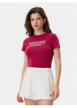 Tommy Jeans T-Shirt Essential DW0DW19447 Różowy Slim Fit ze sklepu MODIVO w kategorii Bluzki damskie - zdjęcie 182656353