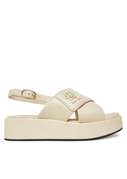 Tommy Hilfiger Sandały Th Logo Hw Padded Leather Sandal FW0FW08808 Beżowy ze sklepu MODIVO w kategorii Sandały damskie - zdjęcie 182664072