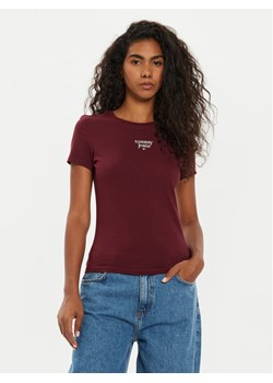 Tommy Jeans T-Shirt Tjw Slim Essential Logo DW0DW18800 Bordowy Slim Fit ze sklepu MODIVO w kategorii Bluzki damskie - zdjęcie 182666361