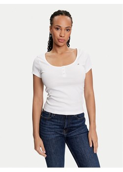 Tommy Jeans T-Shirt Henley DW0DW18669 Biały Slim Fit ze sklepu MODIVO w kategorii Bluzki damskie - zdjęcie 182676491