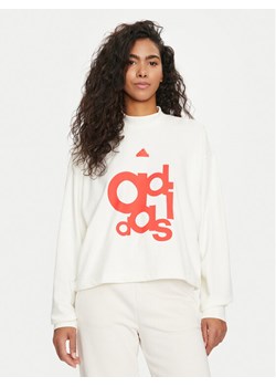 adidas Bluza French Terry Print IS4284 Biały Loose Fit ze sklepu MODIVO w kategorii Bluzy damskie - zdjęcie 182677943