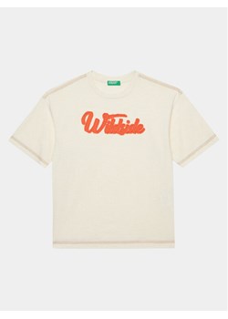 United Colors Of Benetton T-Shirt 3GDXC10HG Écru Oversize ze sklepu MODIVO w kategorii Bluzki dziewczęce - zdjęcie 182679990
