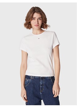 Tommy Jeans T-Shirt Essential DW0DW14876 Biały Slim Fit ze sklepu MODIVO w kategorii Bluzki damskie - zdjęcie 182680902