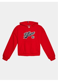 Tommy Hilfiger Bluza Hilfiger Script Hoodie KG0KG07721 Czerwony Regular Fit ze sklepu MODIVO w kategorii Bluzy dziewczęce - zdjęcie 182684402