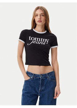 Tommy Jeans T-Shirt Script Ringer DW0DW20631 Czarny Slim Fit ze sklepu MODIVO w kategorii Bluzki damskie - zdjęcie 182688552