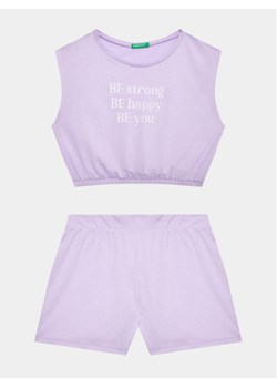 United Colors Of Benetton Komplet t-shirt i spodenki 3096CK007 Fioletowy Regular Fit ze sklepu MODIVO w kategorii Komplety dziewczęce - zdjęcie 182689263