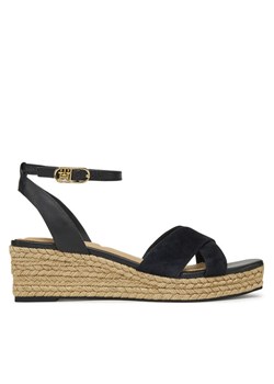 Tommy Hilfiger Espadryle Leather & Suede Mid Wedge Espad FW0FW08804 Czarny ze sklepu MODIVO w kategorii Espadryle damskie - zdjęcie 182698393