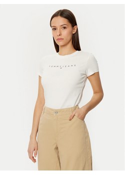 Tommy Jeans T-Shirt Linear DW0DW18398 Biały Slim Fit ze sklepu MODIVO w kategorii Bluzki damskie - zdjęcie 182699750