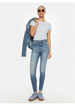 Tommy Jeans T-Shirt Linear DW0DW18398 Błękitny Slim Fit ze sklepu MODIVO w kategorii Bluzki damskie - zdjęcie 182701524