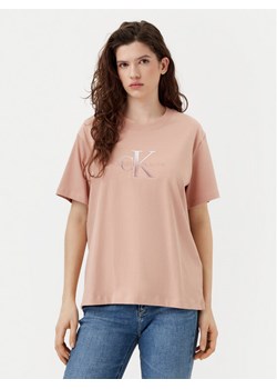 Calvin Klein Jeans T-Shirt Monologo J20J224798 Beżowy Relaxed Fit ze sklepu MODIVO w kategorii Bluzki damskie - zdjęcie 182704034
