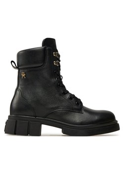 Tommy Hilfiger Trapery Lace-Up Biker Leather FW0FW08167 Czarny ze sklepu MODIVO w kategorii Workery damskie - zdjęcie 182704261