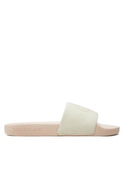 Calvin Klein Jeans Klapki Slide Monogram Co YW0YW00103 Écru ze sklepu MODIVO w kategorii Klapki damskie - zdjęcie 182707760