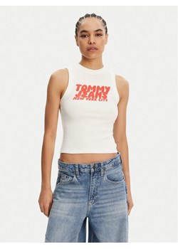 Tommy Jeans Top DW0DW21339 Écru Slim Fit ze sklepu MODIVO w kategorii Bluzki damskie - zdjęcie 182709100