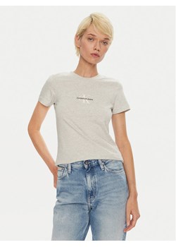 Calvin Klein Jeans T-Shirt Monologo J20J223563 Szary Slim Fit ze sklepu MODIVO w kategorii Bluzki damskie - zdjęcie 182714830