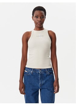 Calvin Klein Jeans Top Monologo J20J225301 Beżowy Slim Fit ze sklepu MODIVO w kategorii Bluzki damskie - zdjęcie 182715534