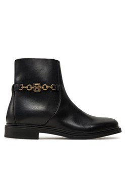 Tommy Hilfiger Botki Th Chain Leather Low Bootie FW0FW08251 Czarny ze sklepu MODIVO w kategorii Botki - zdjęcie 182721753