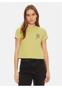 Calvin Klein Jeans T-Shirt Script Institutional J20J224984 Zielony Slim Fit ze sklepu MODIVO w kategorii Bluzki damskie - zdjęcie 182722434