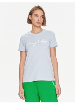 Tommy Hilfiger T-Shirt Signature WW0WW41674 Błękitny Regular Fit ze sklepu MODIVO w kategorii Bluzki damskie - zdjęcie 182732252