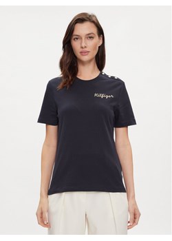 Tommy Hilfiger T-Shirt Gold Button WW0WW41211 Granatowy Regular Fit ze sklepu MODIVO w kategorii Bluzki damskie - zdjęcie 182733970