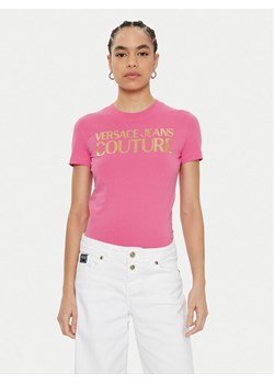 Versace Jeans Couture T-Shirt 78HAHT01 Różowy Regular Fit ze sklepu MODIVO w kategorii Bluzki damskie - zdjęcie 182740844