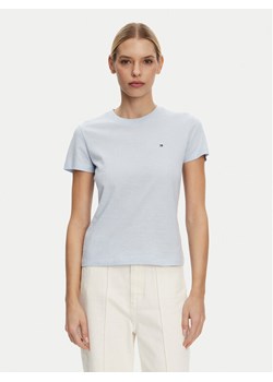 Tommy Hilfiger T-Shirt Slub WW0WW44433 Błękitny Slim Fit - id: 0000304721120 - marki Tommy Hilfiger - 182744583 Tommy Hilfiger T-Shirt Slub WW0WW44433 Błękitny Slim Fit ze sklepu MODIVO w kategorii Bluzki damskie - zdjęcie 182744583