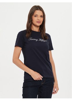 Tommy Hilfiger T-Shirt Script WW0WW43459 Granatowy Regular Fit ze sklepu MODIVO w kategorii Bluzki damskie - zdjęcie 182744651