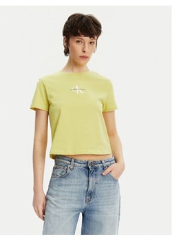 Calvin Klein Jeans T-Shirt Monologo J20J223113 Żółty Slim Fit ze sklepu MODIVO w kategorii Bluzki damskie - zdjęcie 182749490