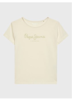 Pepe Jeans T-Shirt Hana Glitter PG502924 Beżowy Regular Fit ze sklepu MODIVO w kategorii Bluzki dziewczęce - zdjęcie 182751143