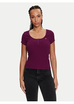 Tommy Jeans T-Shirt Henley DW0DW18669 Fioletowy Slim Fit ze sklepu MODIVO w kategorii Bluzki damskie - zdjęcie 182758924