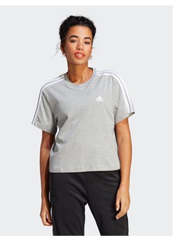 adidas T-Shirt Essentials 3-Stripes Single Jersey Crop Top HR4916 Szary Loose Fit ze sklepu MODIVO w kategorii Bluzki damskie - zdjęcie 182764254