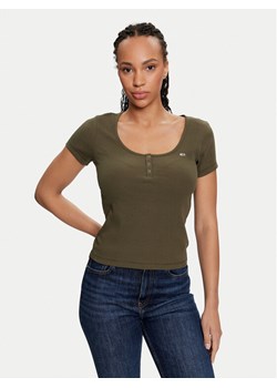 Tommy Jeans T-Shirt Henley DW0DW18669 Khaki Slim Fit ze sklepu MODIVO w kategorii Bluzki damskie - zdjęcie 182764871
