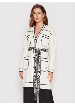 KARL LAGERFELD Kardigan 221W2003 Beżowy Relaxed Fit ze sklepu MODIVO w kategorii Swetry damskie - zdjęcie 182764970