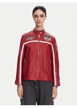 PINKO Kurtka skórzana 105296 Bordowy Regular Fit ze sklepu MODIVO w kategorii Kurtki damskie - zdjęcie 182765494
