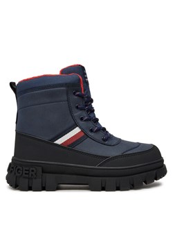Tommy Hilfiger Trapery Stripes Fur Boot T3X5-33713-1487 S Granatowy ze sklepu MODIVO w kategorii Buty zimowe dziecięce - zdjęcie 182767541