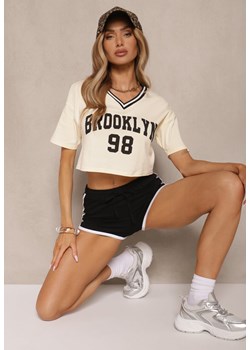 Jasnobeżowy T-shirt z Bawełny Ozdobiony Napisem Lireline ze sklepu renee.pl w kategorii Bluzki damskie - zdjęcie 183545462