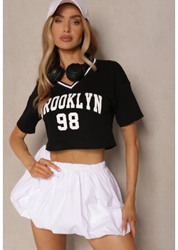 Czarny T-shirt z Bawełny Ozdobiony Napisem Lireline ze sklepu renee.pl w kategorii Bluzki damskie - zdjęcie 183545482