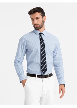 Męska koszula bawełniana REGULAR FIT w pionowe paski - błękitno-biała OM-SHOS-0155 ze sklepu ombre w kategorii Koszule męskie - zdjęcie 183552994