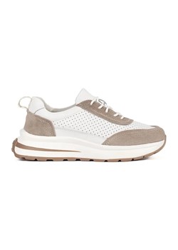 Goodin Skórzane ażurowe buty sportowe na grubej podeszwie biało-beżowe białe ze sklepu ButyModne.pl w kategorii Buty sportowe damskie - zdjęcie 183553682