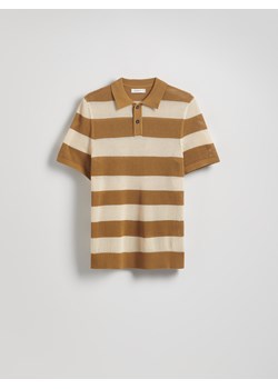 Reserved - Ażurowy sweter polo - beżowy ze sklepu Reserved w kategorii T-shirty męskie - zdjęcie 183560754