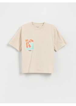 Reserved - Bawełniany t-shirt oversize - kremowy ze sklepu Reserved w kategorii T-shirty chłopięce - zdjęcie 183560770