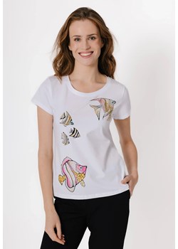 Biały bawełniany t-shirt w ryby ze sklepu Molton w kategorii Bluzki damskie - zdjęcie 183564903