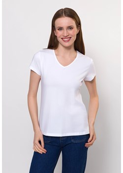 Biały bawełniany t-shirt w serek ze sklepu Molton w kategorii Bluzki damskie - zdjęcie 183565301