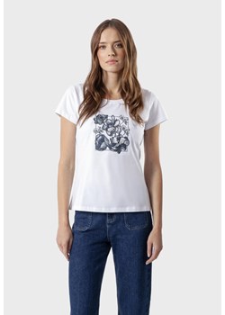 Biały t-shirt z kwiatową aplikacją ze sklepu Molton w kategorii Bluzki damskie - zdjęcie 183566652