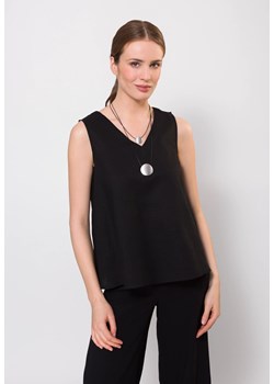Czarna bluzka na szerokich ramiączkach z lnem ze sklepu Molton w kategorii Bluzki damskie - zdjęcie 183567104