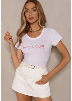 Biały T-shirt z Bawełny Zdobiony Nadrukiem Zarinla ze sklepu renee.pl w kategorii Bluzki damskie - zdjęcie 183570120